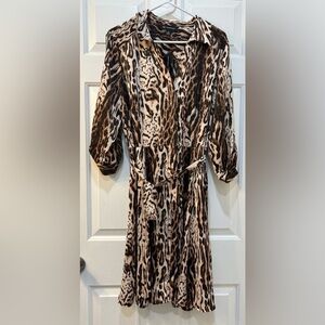 NWT I.N.C. Satin Animal Print Dress Button Front Belted With Pockets Size 16